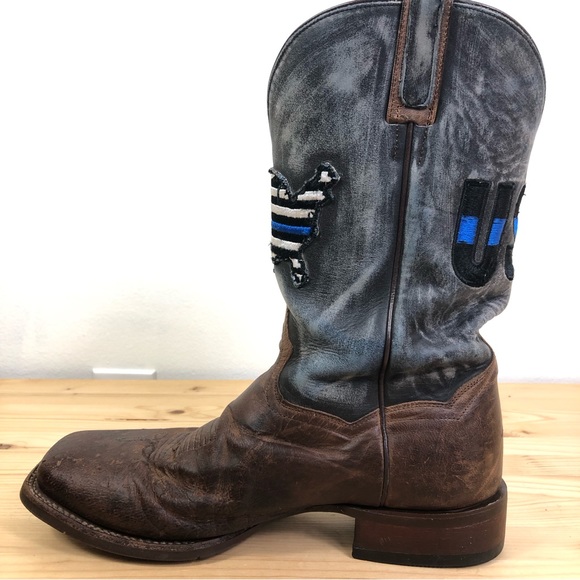Dan Post Thin Blue Line Flag Patch USA Cowboy Boots Square Toe Men\'s Size 11 EW main image 6